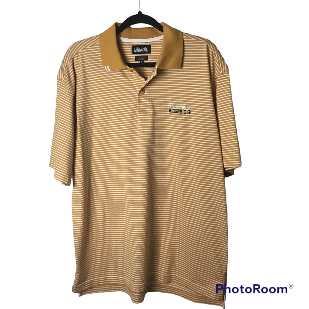 Ashworth golden yellow striped short sleeve golf polo. Blackmoor. Large